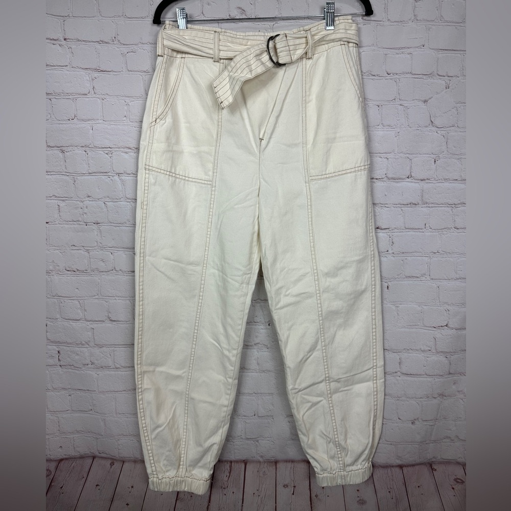 Pistola Ecru Denim Utility Joggers Belted High Rise Pants P6176SOL-ECU Size 27